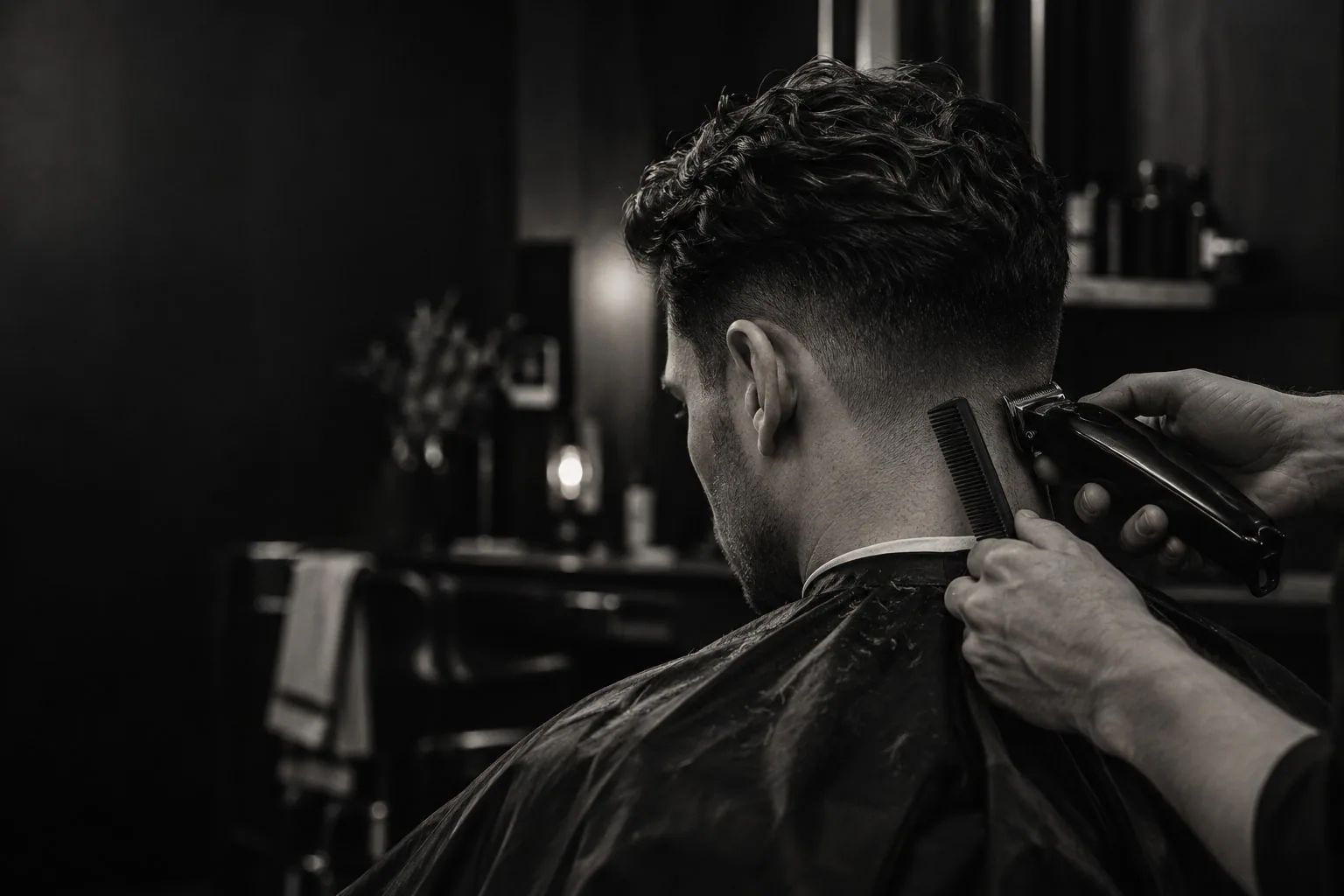 Cena de um corte em uma barbearia fictícia, gerada por IA para este projeto